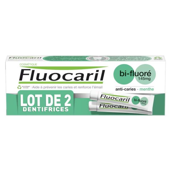 Fluocaril Bi-Fluoré Menthe 145 mg  | Lot anti-caries au double fluor | Duo 2 x 75 ml