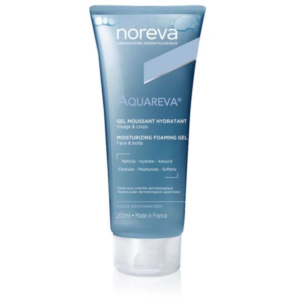 Gel Moussant Hydratant | Nettoyant visage et corps pour peau sèche | Noreva Aquareva  200 ml
