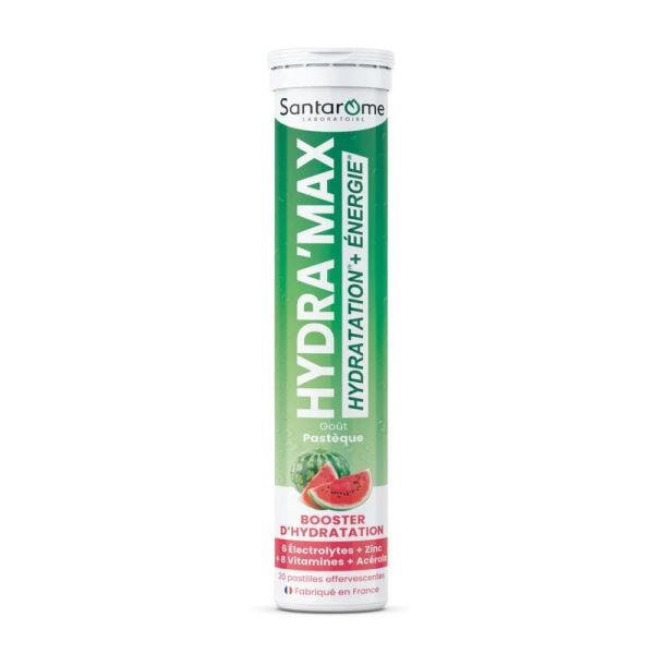 Santarome Hydra'Max Pastèque | Hydratation, électrolytes et énergie | 20 pastilles