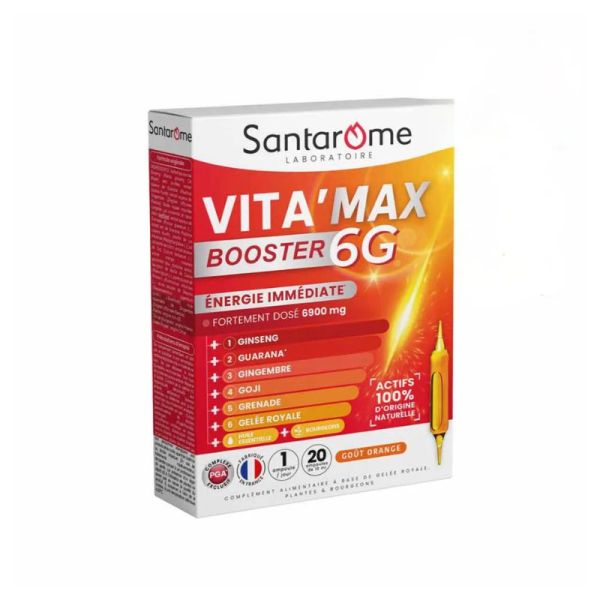 Santarome Vita'Max Booster 6G | Énergie, concentration et fatigue | 20 ampoules