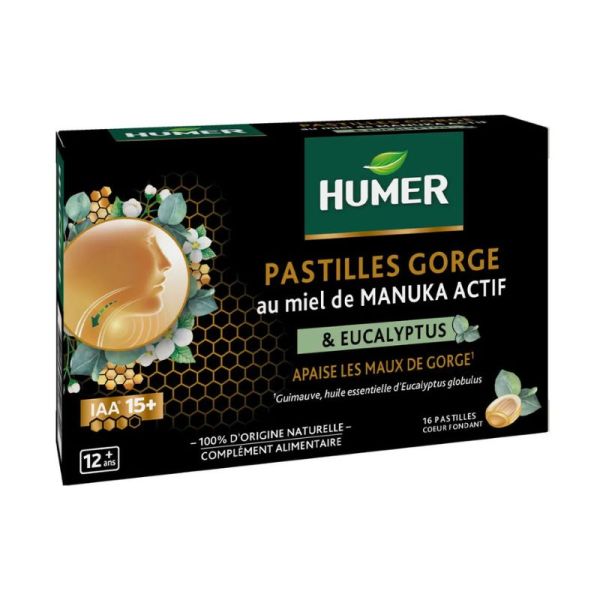Humer Pastilles Gorge | Miel de Manuka IAA15+, Guimauve et Eucalyptus | 16 pastilles