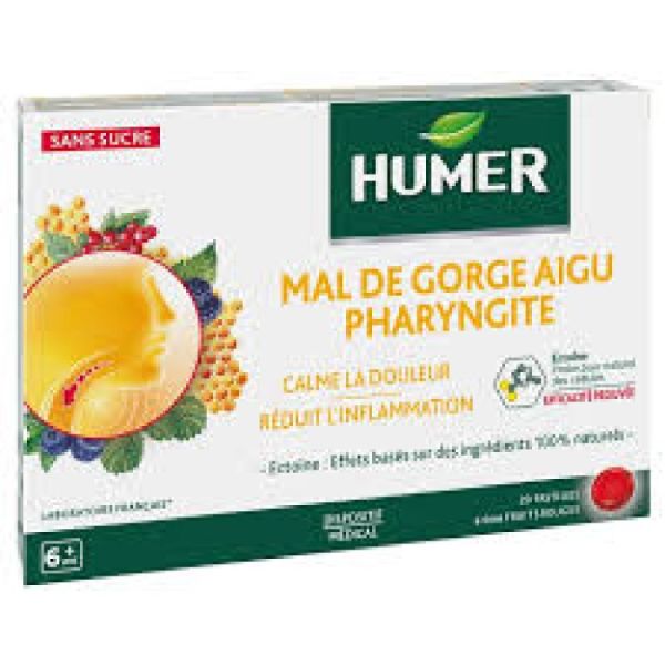 Humer Mal Gorge Aigu goût Miel/Citron 20 pastilles