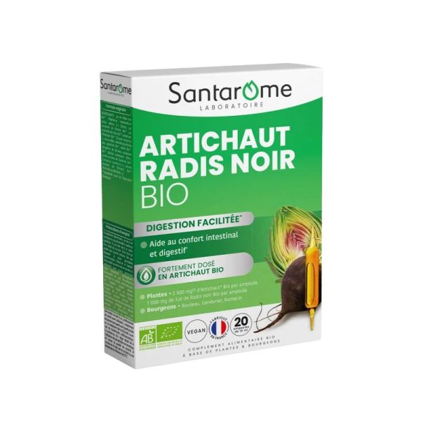 Santarome Artichaut Bio Radis Noir Bio | Confort digestif et intestinal | 20 Ampoules